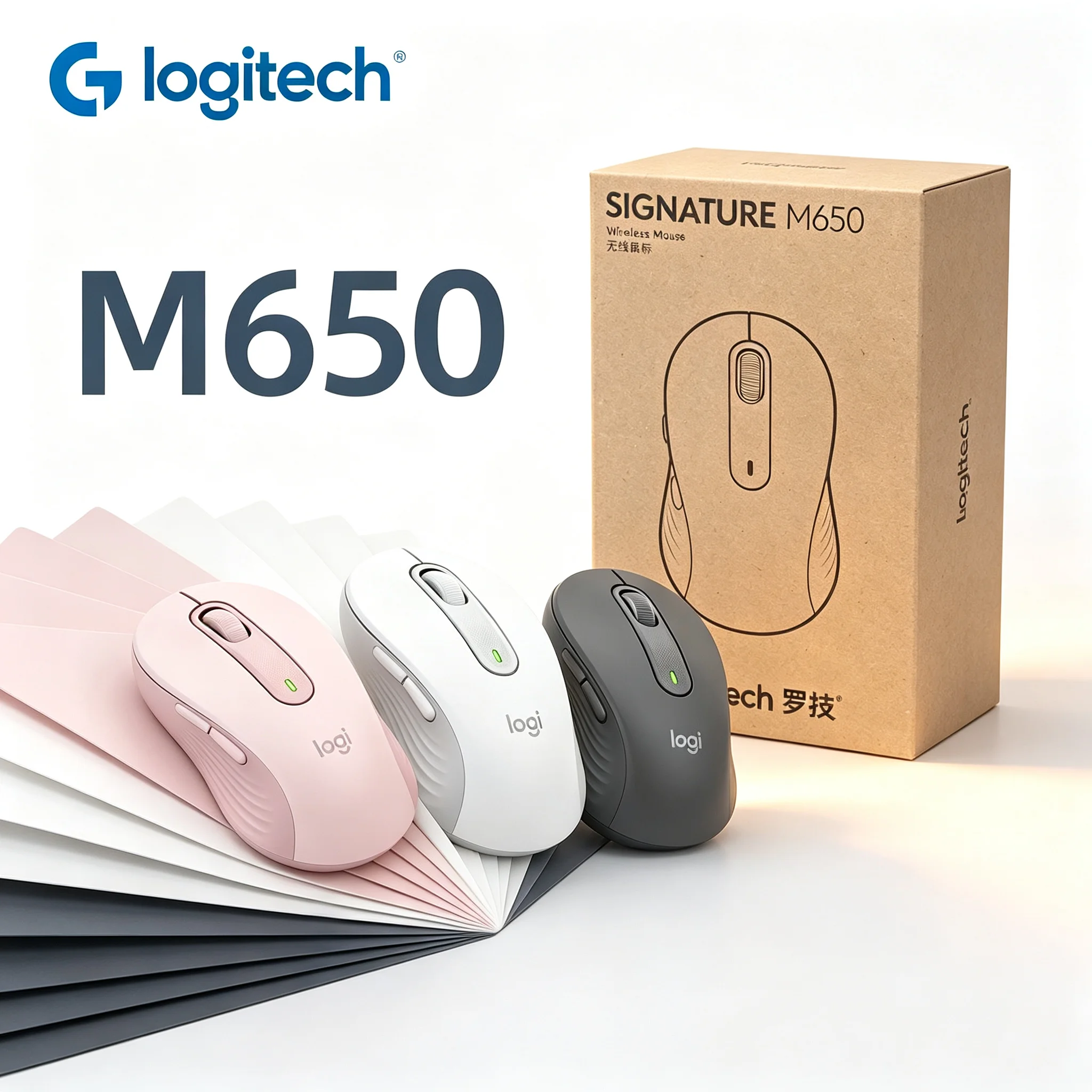 Logitech Signature M650 Wireless Bluetooth Mouse, Silent Click 4000DPI 5 Programmable Buttons SmartWheel Scroll Ergonomic Office