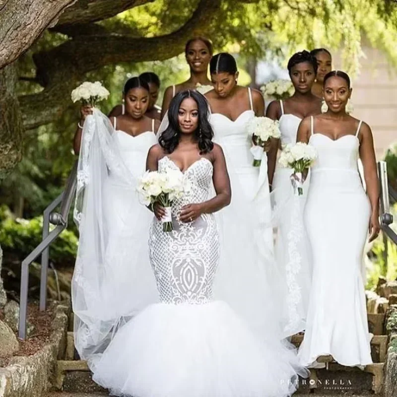 Customized V-Neckline Appliqued Lace Plus Big Size Mermaid African Cheap Trumpet Custom Made Bridal Bride Wedding Gowns