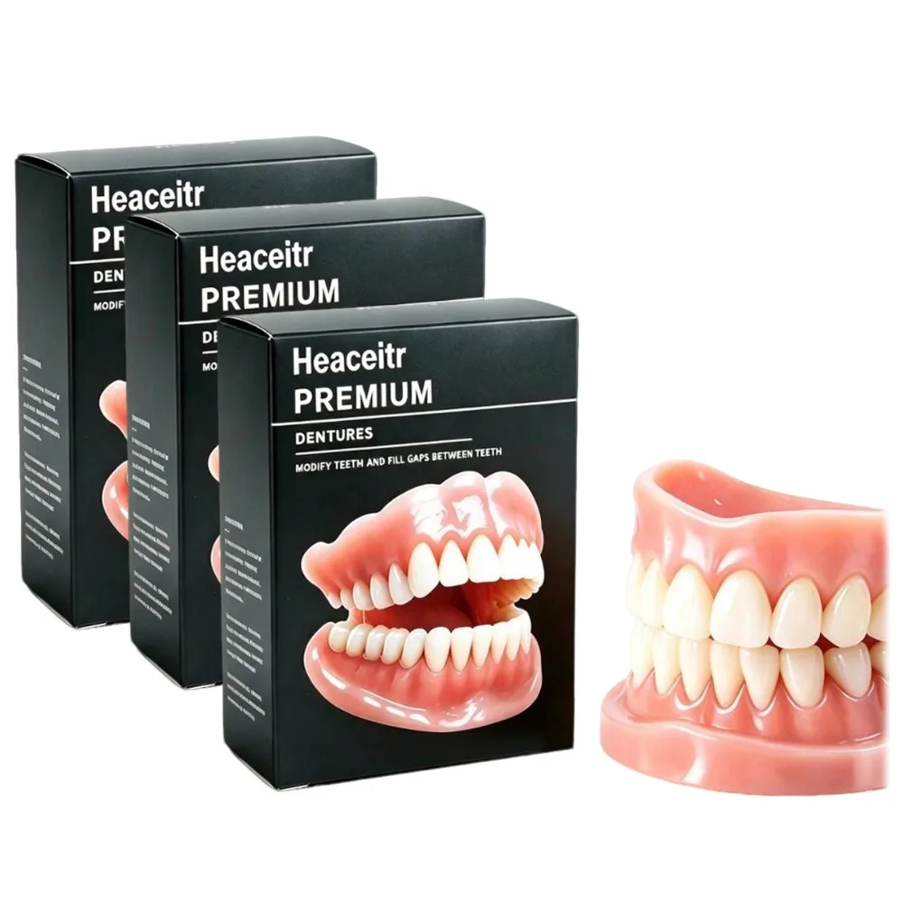 Realistic Silicone Denture Temporary Teeth Set Comfort Natural Upper & Lower False Teeth Instant Smile Makeover For Seniors