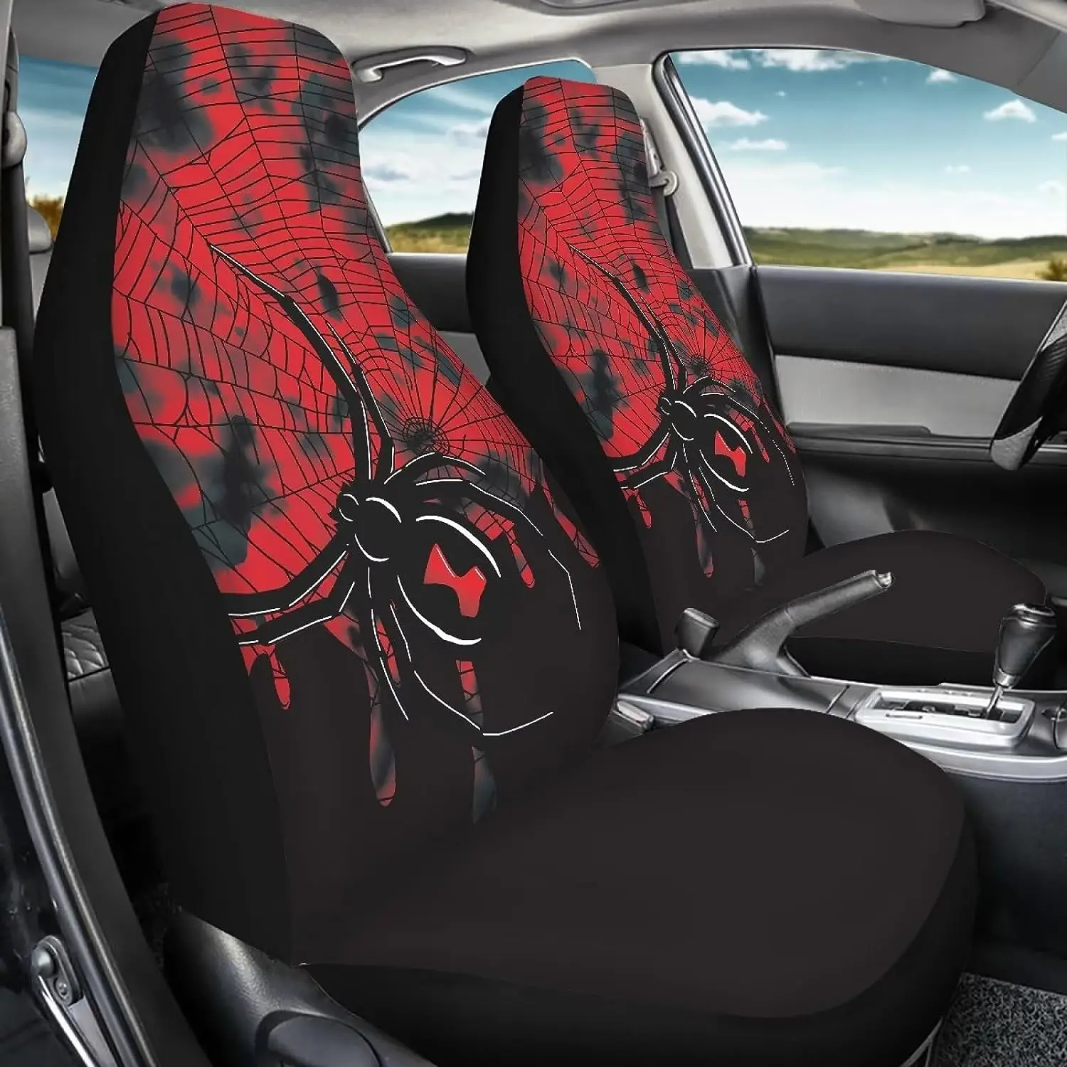 

Halloween Red Spider Web Front Seat Covers Set Car Seat Protector Decorative Protector Car Carpet Covers Fit Most Vehicles SUV