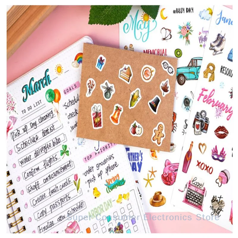 210pcs Planning Sticker Cartoon Daily Notes With Festival Theme Creative Diary Planning Sticker Paper Label Notebook
