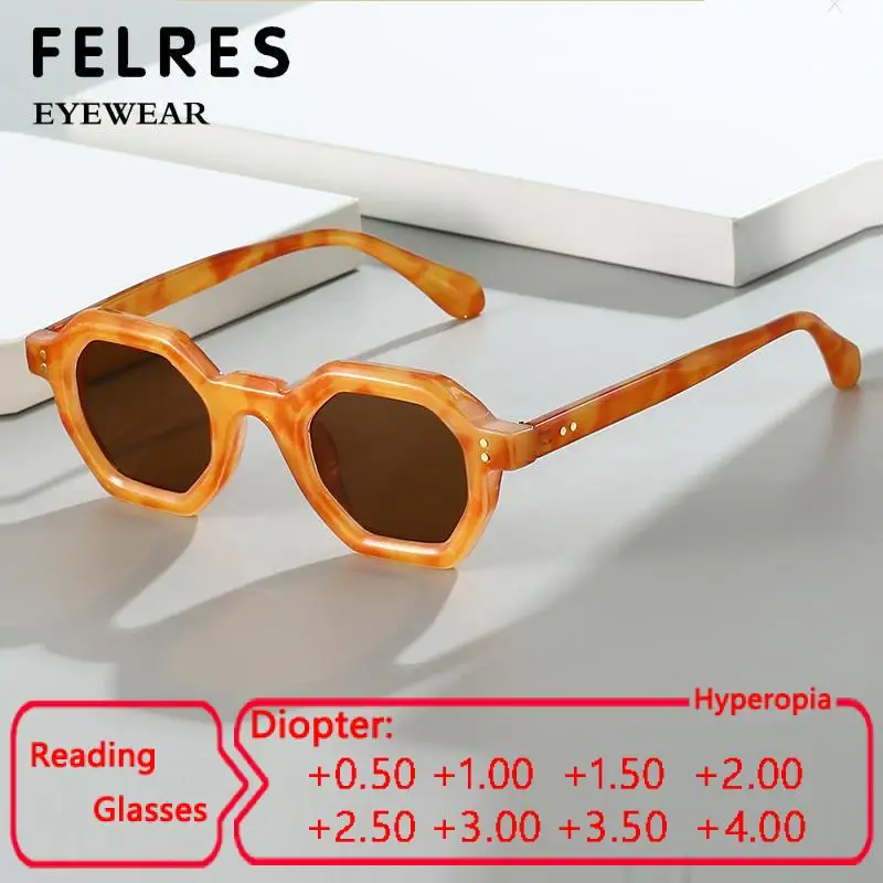 

Classic Retro Polygon Tinted Reading Glasses Men Women Fashion Irregular Prescription Glasses Gray Outdoor Shade Sunglasses New