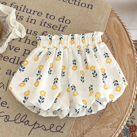 용수철 가을 꽃 인쇄 어린이 옷, 짧은 바지, 캐주얼 랜턴 반바지