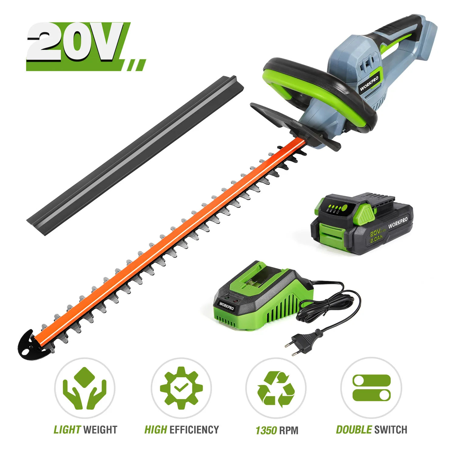 WORKPRO 20V Electric Cordless Household Trimmer Hedge Trimmer Quick Charge Rechargeable Electric Trimmer Pruning Saw with Blade