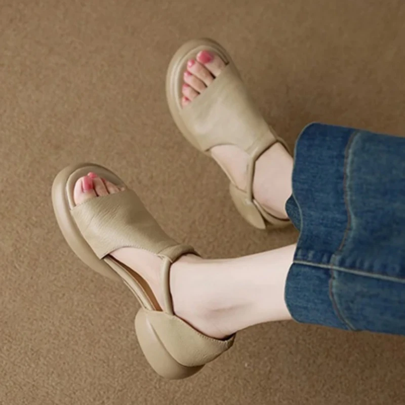Damen-Sandalen, flache Schuhe, Plateauschuhe, Designer-Freizeitschuhe, Retro-Schuhe, bequeme Schuhe zum Gehen, offene Zehenschuhe, modische Mujer Zapatillas