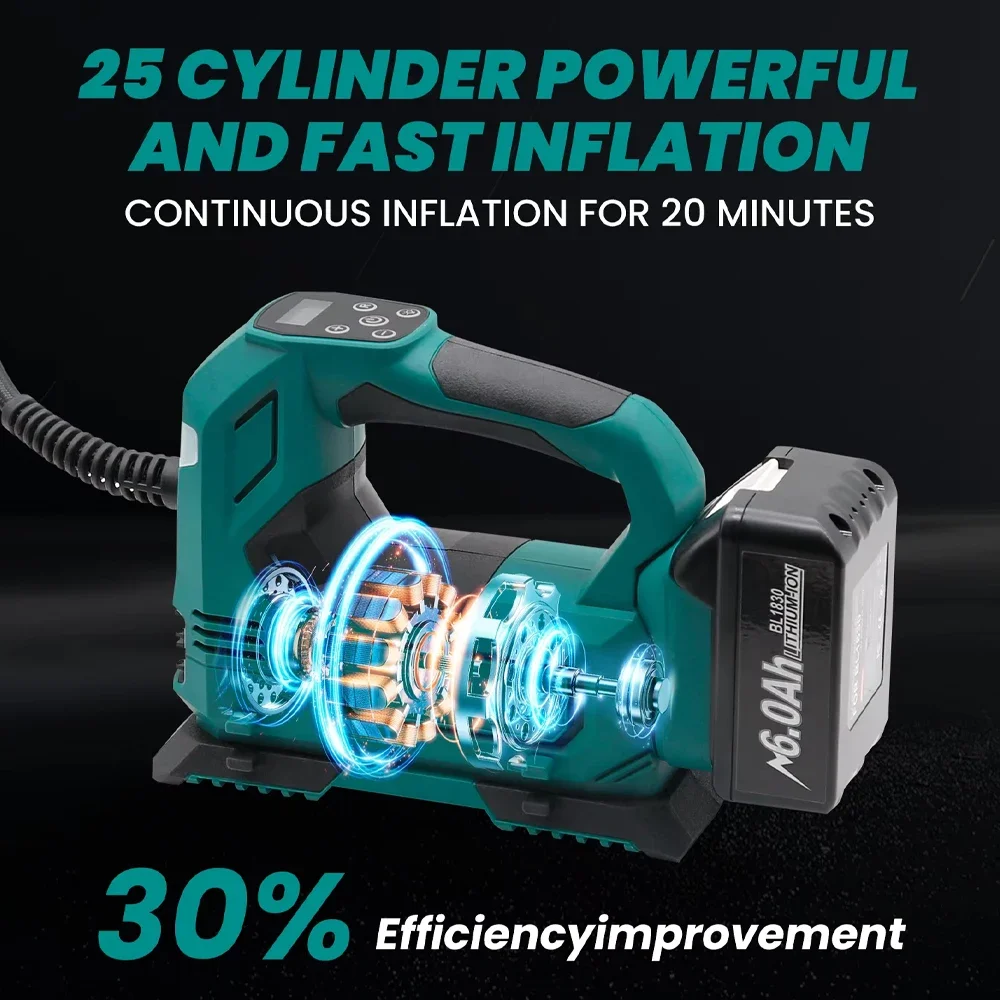 Lithium Cordless Tire Inflator Wireless Air Pump for BL1815 BL1830 BL1840 BL1850 Power Tool For Makita 18V Battery Pin view 3