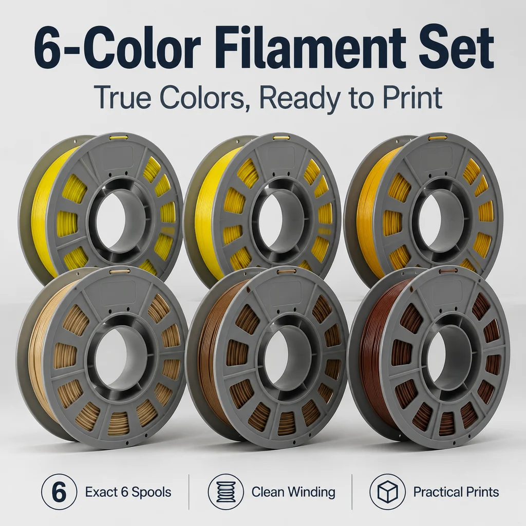 PETG 3D Printer Filament Yellow Brown Shades 6 Pack 1.75mm 300g X 6 Spools Solid Color FDM 3D Printing Material