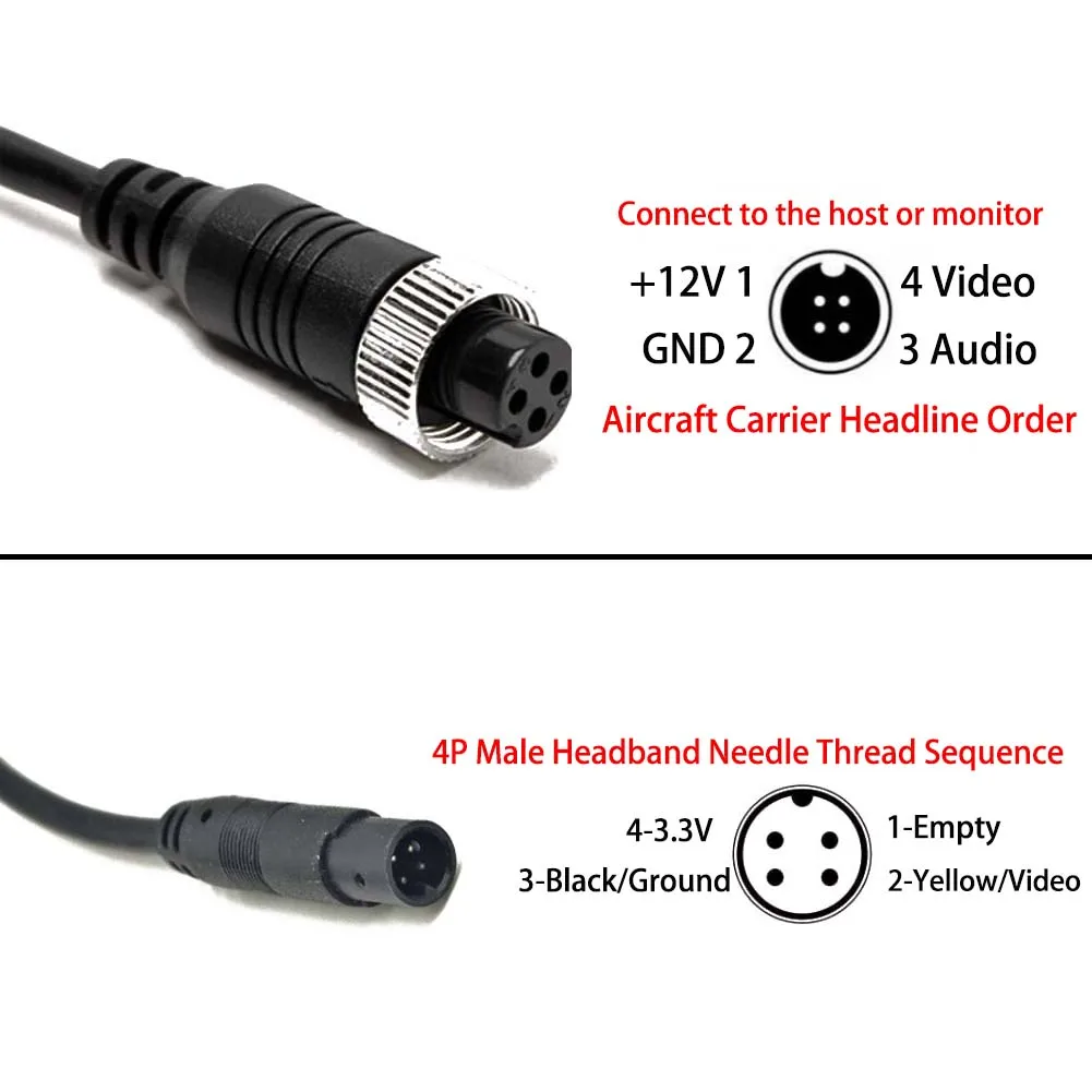 4 Pin Male Head Backup Reverse Camera Car Universal To Aviation Female Head Connector Signal Power Adapter Harness Accessories