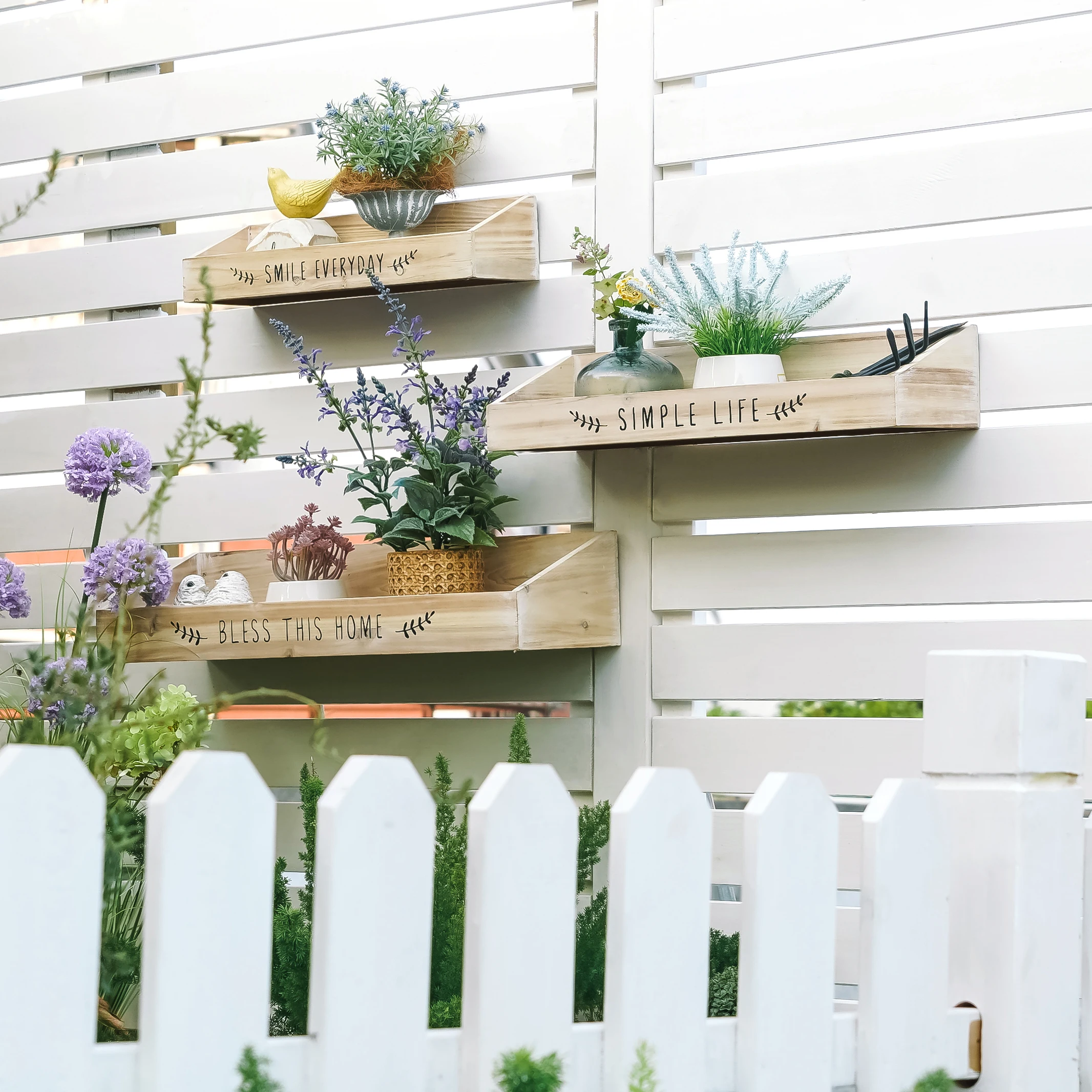 

Rustic Wood Wall Shelf Set of 3, Inspirational Quote, Solid Pine, Home Decor & Garden Display, Farmhouse Accent, Organizer