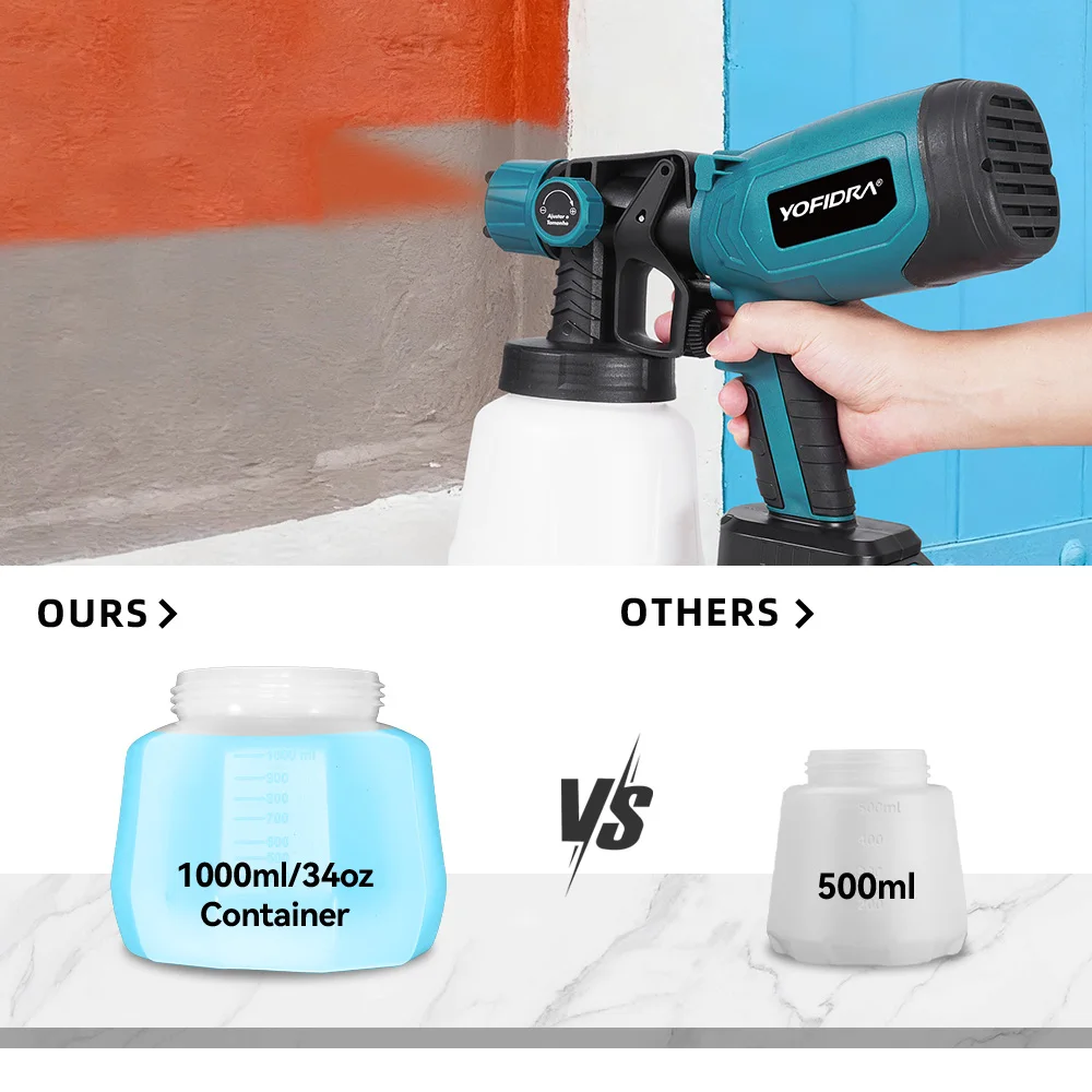 YOFIDRA 2IN1 1000ML Electric Spray Gun Air Blower 66000RPM Household Furniture Paint Sprayer Power Tools For Makita Battery Pin view 3