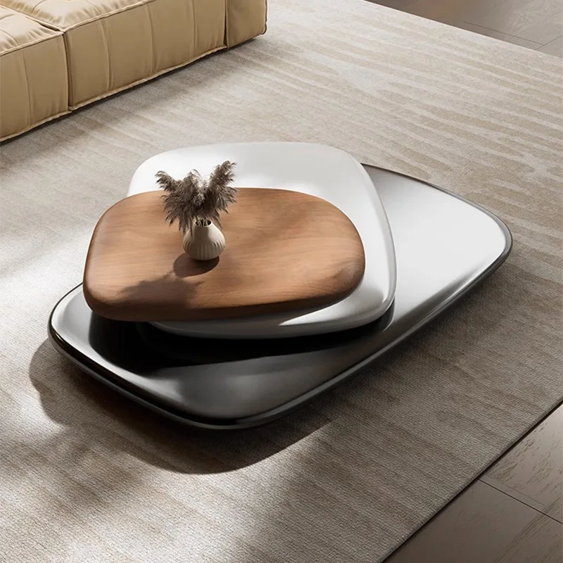 Telescopic Creative Coffee Tables Italian-style Light Luxury Rock Plate Coffee Tables Circular Combination Furniture Mesa JT50C