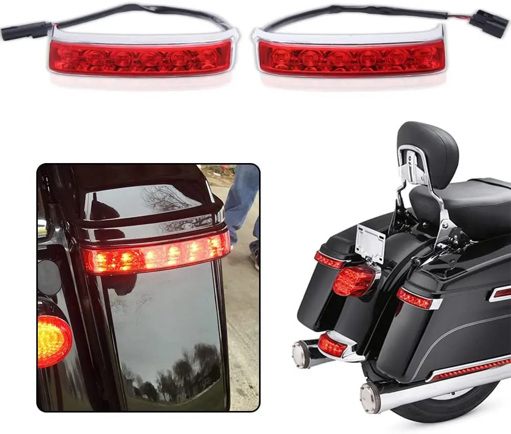 2Pcs Side Box Saddlebag Tail Light Rear Run Brake LED Lamp Chrome for Harley Davidson