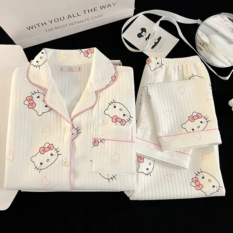 

Детская пижама в стиле аниме «Hello Kitty Kuromi Pochacco», 2 шт., кавайная хлопковая утепленная теплая модная милая осенне-зимняя домашняя одежда