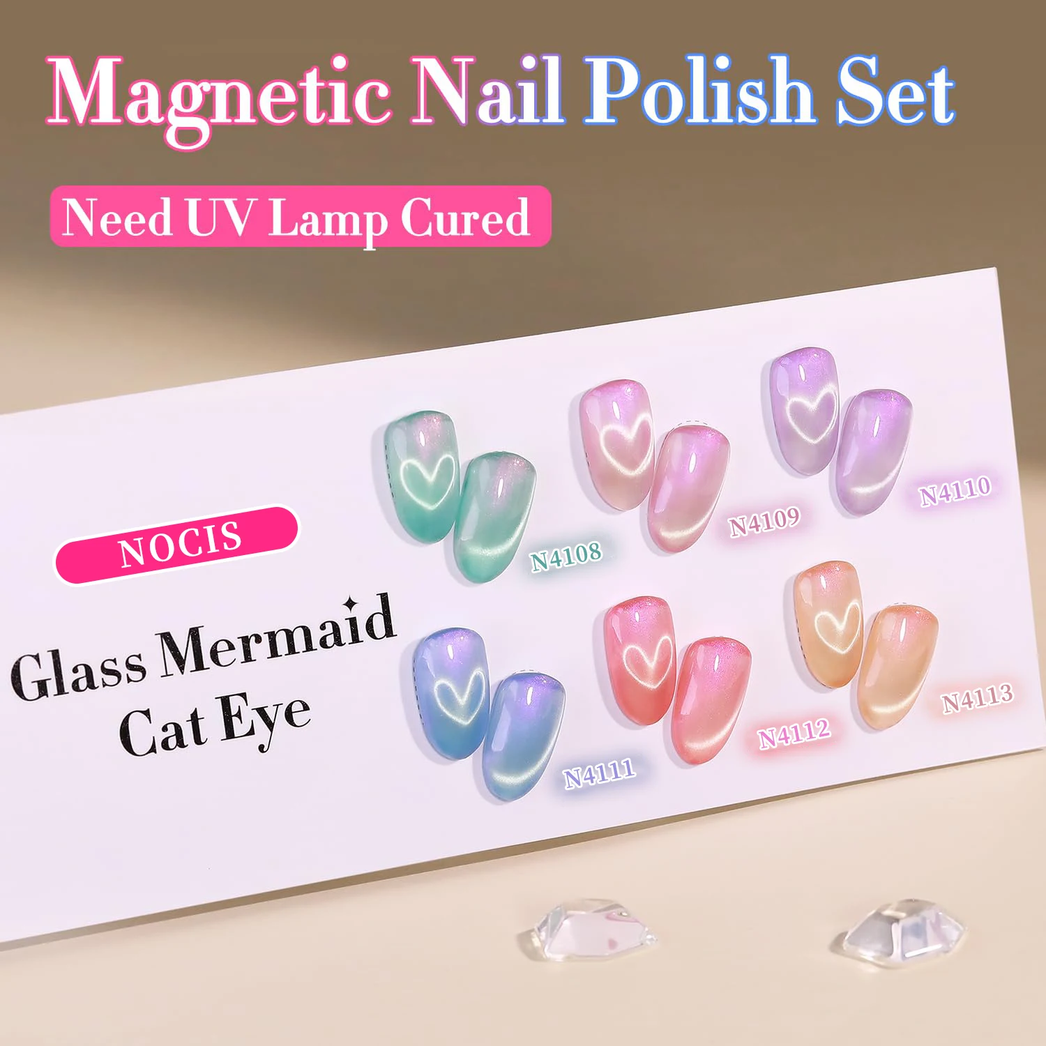 NOCIS Cat Eye Gel Nail Polish Set of 6 Same Color Same Bottle 0.26oz Shimmer Glitter with Magnet Holographic Reflective Magnetic view 5