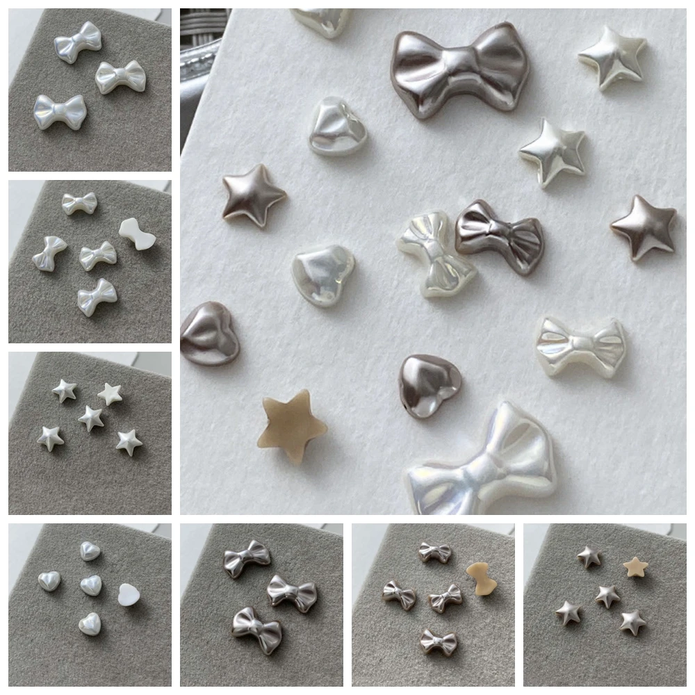 Resin Nail Charms Bow Nail Decorations Manicure Ornaments Love Heart Bowknot Nail Accessories Nail Art Supplies Stars Shape