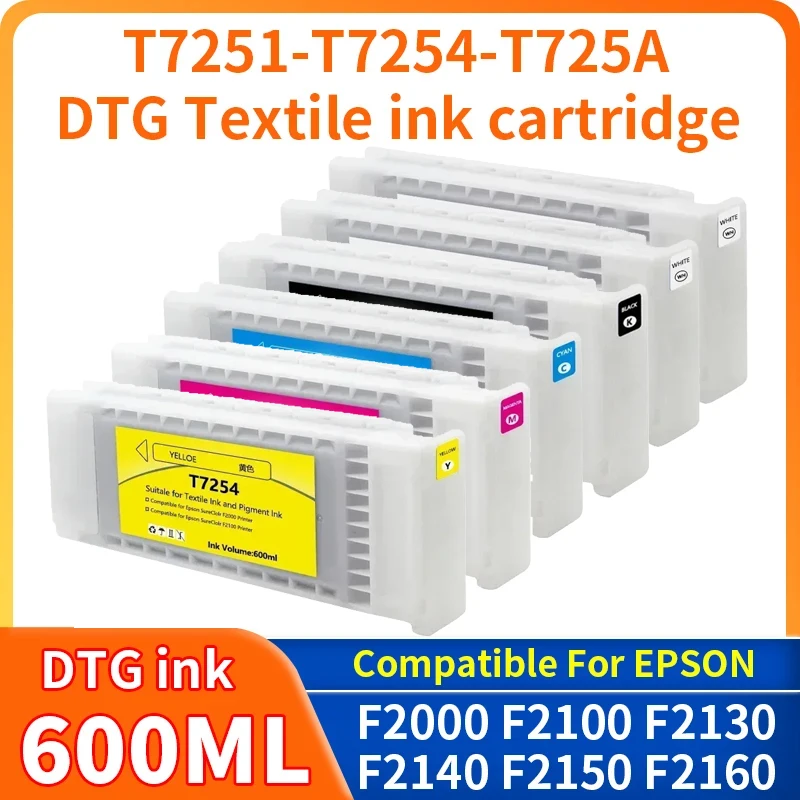 For Epson SureColor F2000 F2100 F2130 F2140 F2150 F2160 Printer T7251 T7252 T7254 T725A Compatible Ink Cartridge DTG Textile Ink