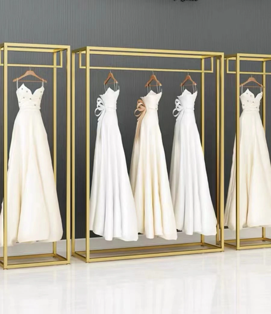 

High-end wedding store shelves Floor-to-ceiling clothing store display racks Gold special studio dress racks Display hangers
