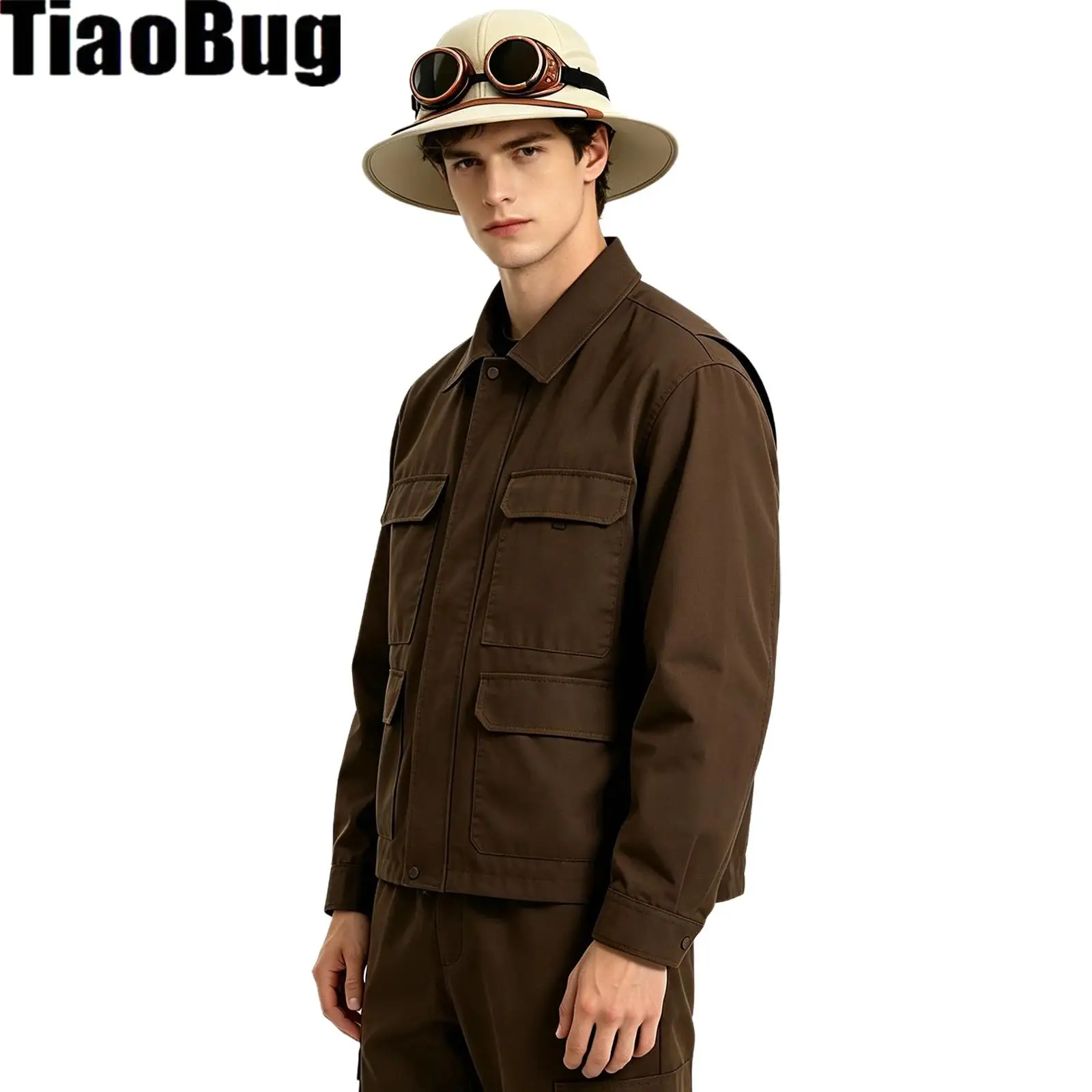 Men Women Sun Protection Jungle Explorer Hat Cap with Punk Goggles Costume Accessories for Cosplay Themed Party