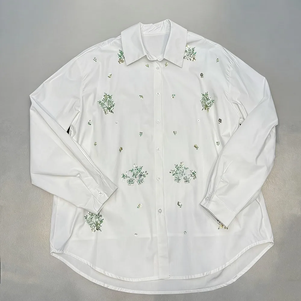 Chemise de luxe à strass pour femmes, chemisiers amples à manches longues et revers, chemises de bureau Chic et élégantes, Streetwear, printemps-automne, 2026
