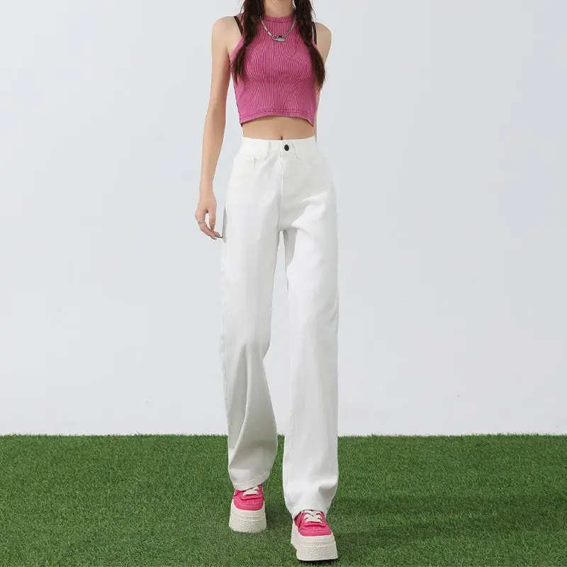 Pantalones vaqueros blancos de pierna recta, pantalón holgado de pierna ancha, tendencia de moda, edición coreana, primavera y verano, 2024