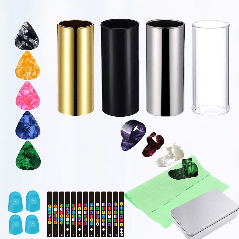 

21Pcs Guitar Fingerstall Set Metal Glass Silicone Slides Thumb Picks Guitar Accessories for Acoustic Electric Bass