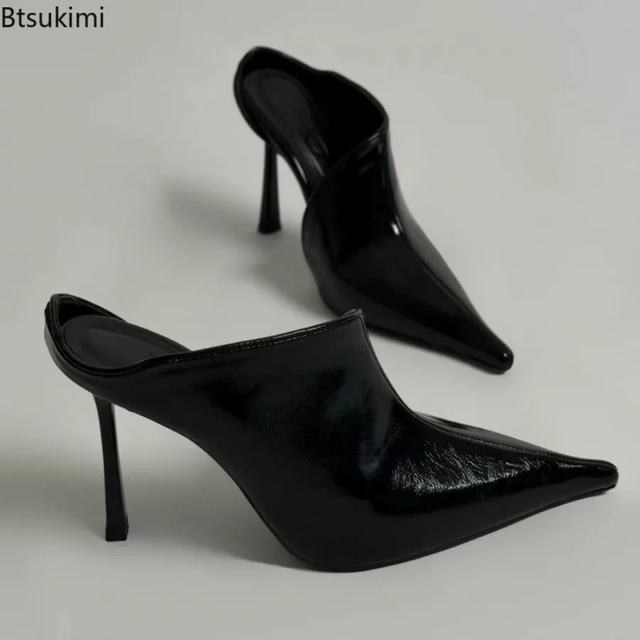 Neue Schwarze Spitze Damen-Pumps mit Cut-Outs, Slip-On High Heels, Sexy Sommer-Partysandalen, Modische Elegante Mules-Schuhe