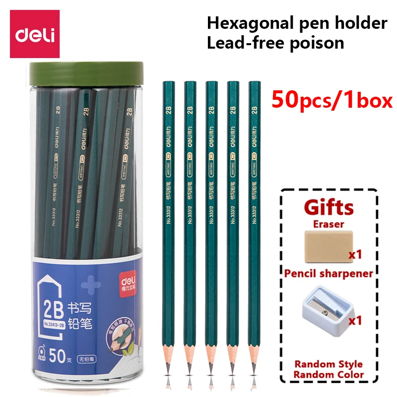 

Deli 2b/Hb Hexagonal Pencil Green Log Lead-Free Non-Toxic Writing Smooth Exam Special Pencil Office School Stationery Supplies