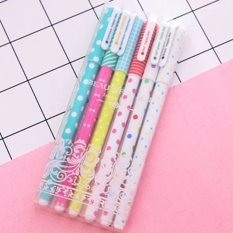 6pcs/set Creative Cute Simple Small Fresh Gel Pen Kawaii Quick Drying Cap Neutral Pen Journal School Supplies Stationery Escolar