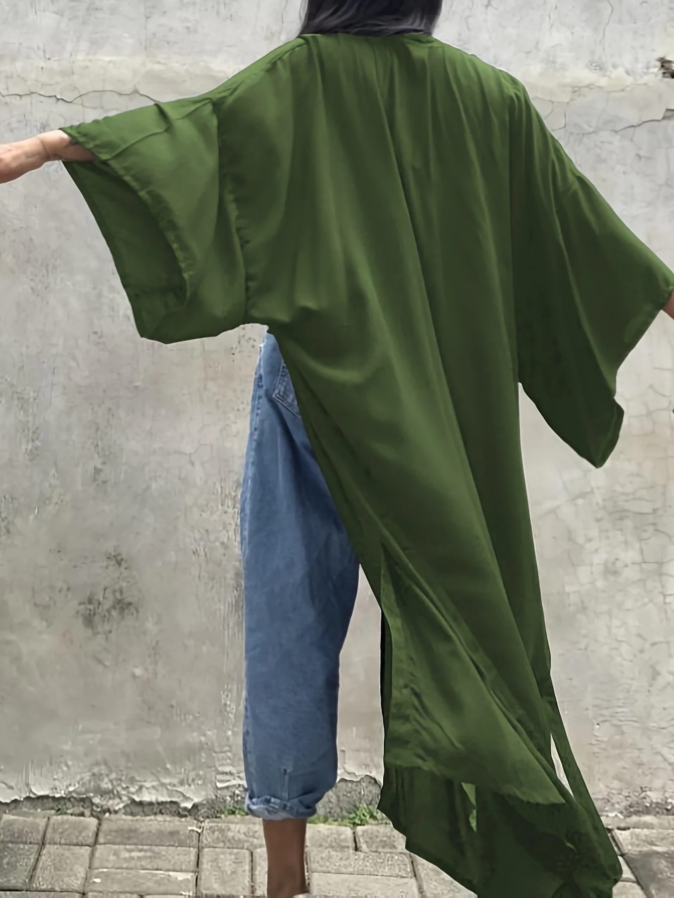 Women's Summer Boho Ethnic Style Solid Color Open Front Kimono Cardigan with Waist Belt, Beach Cover Up, Bikini Shawl for Seasid