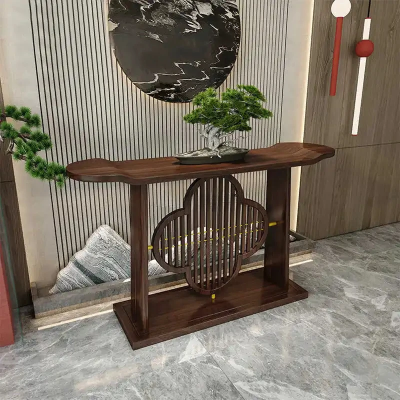 New Chinese style entrance front door porch end view table solid wood art plan