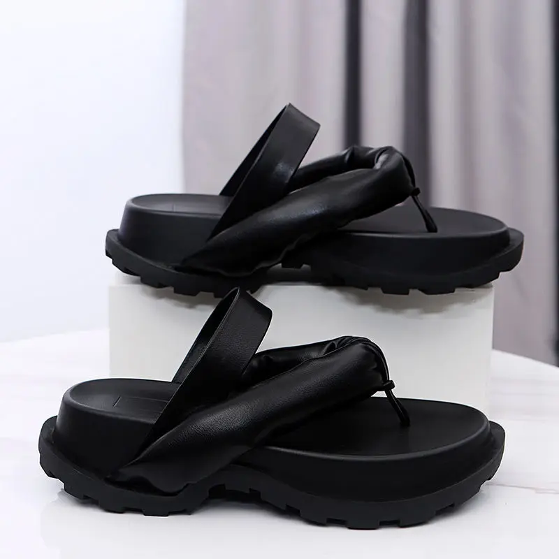 Summer Women Slippers Leather Platform Flip Flops Outdoor Clogs Garden Shoes Beach Sandals Thick Sole Indoor Slides Home Shoes