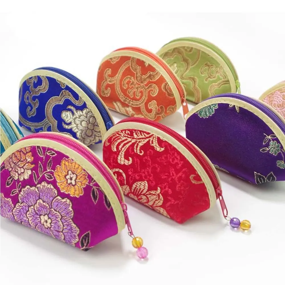 Women Jewelry Storage Bag Purse Zip Pouch Exquisite Chinese Style Multi-color Embroidery Cloth Jewelry Pouch Bracelet Container