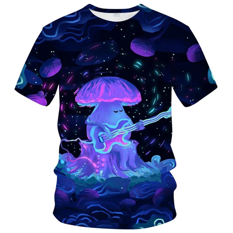 Trippy Mushroom Graphic T Shirt for Men Funny 3D Printed Forest Elves Kids T-shirts Womens Clothing Summer Casual Short Sleeves