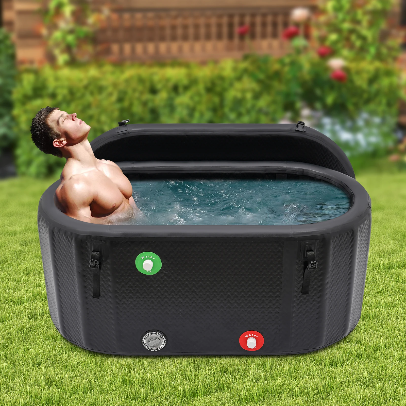 

275L Inflatable Ice Bathtub, PVC Cold Plunge Therapy Tub with Insulated Lid & Pump, Portable Ice Bath Bucket for Athletes