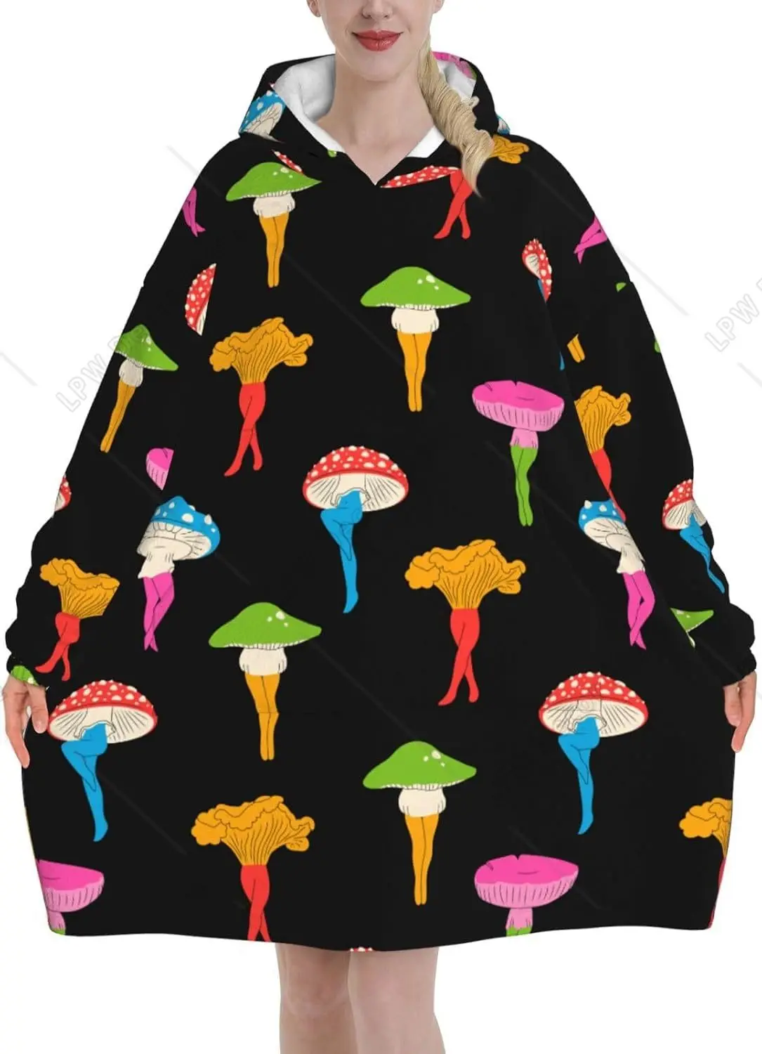 

Cute Mushrooms Ladies Funny Mushroom Butt Adult Flannel Wearable Plush Blanket With Pockets, Ultra Soft Plush Warm Hoodie