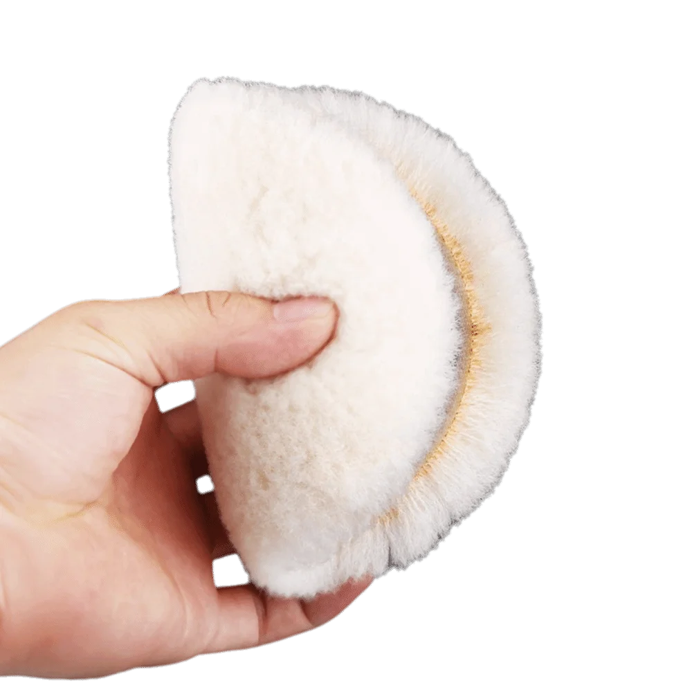 

Natural Wool Wool Buffing Pads Hook Loop Back Various Sizes Hook and Loop Backing Durable Thick Pile Sheepskin Cutting Pad