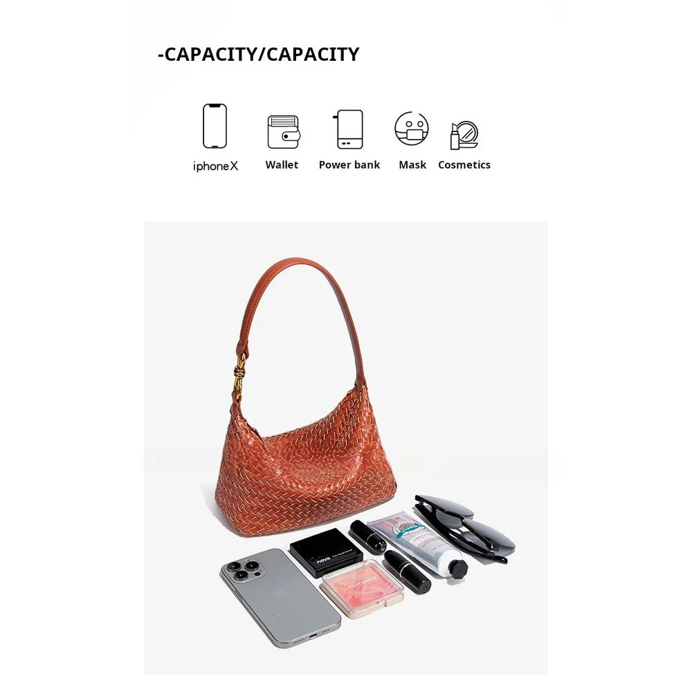 New Handmade Woven Bag, Women's Soft Leather Lunch Box Bag, Armpit Bag, Dumpling Bag, Versatile, Light Luxury Tofu Bag