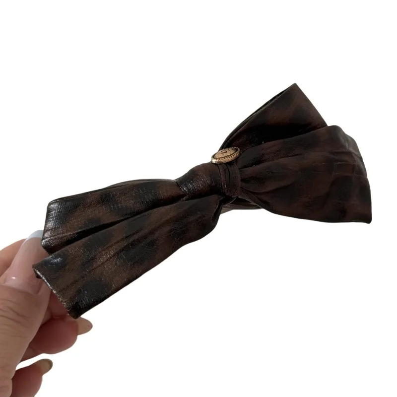Tortoiseshell Leather Bowknot Hair Clip Gold Label High-end French Hair Accessory Fashionable Hairband