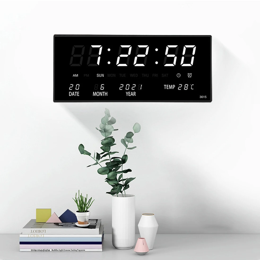 Led calendário perpétuo relógio eletrônico digital relógio de parede alarme por hora carrilando temperatura relógios mesa escritório em casa vermelho hy