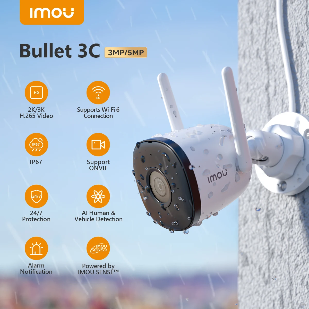 

IMOU Bullet 3C 3MP Wifi PTZ Camera Outdoor Auto Tracking IP Camera CCTV Audio Video Surveillance Camera Security Camera IP66