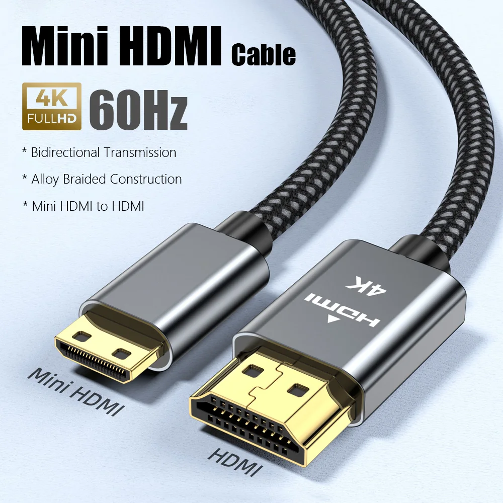 4K@60Hz Mini HDMI to HDMI Cable HD High-Speed Braided HDMI-compatible Cable Bi-Directional 2.0Cord For Graphics Card HDTV Tablet