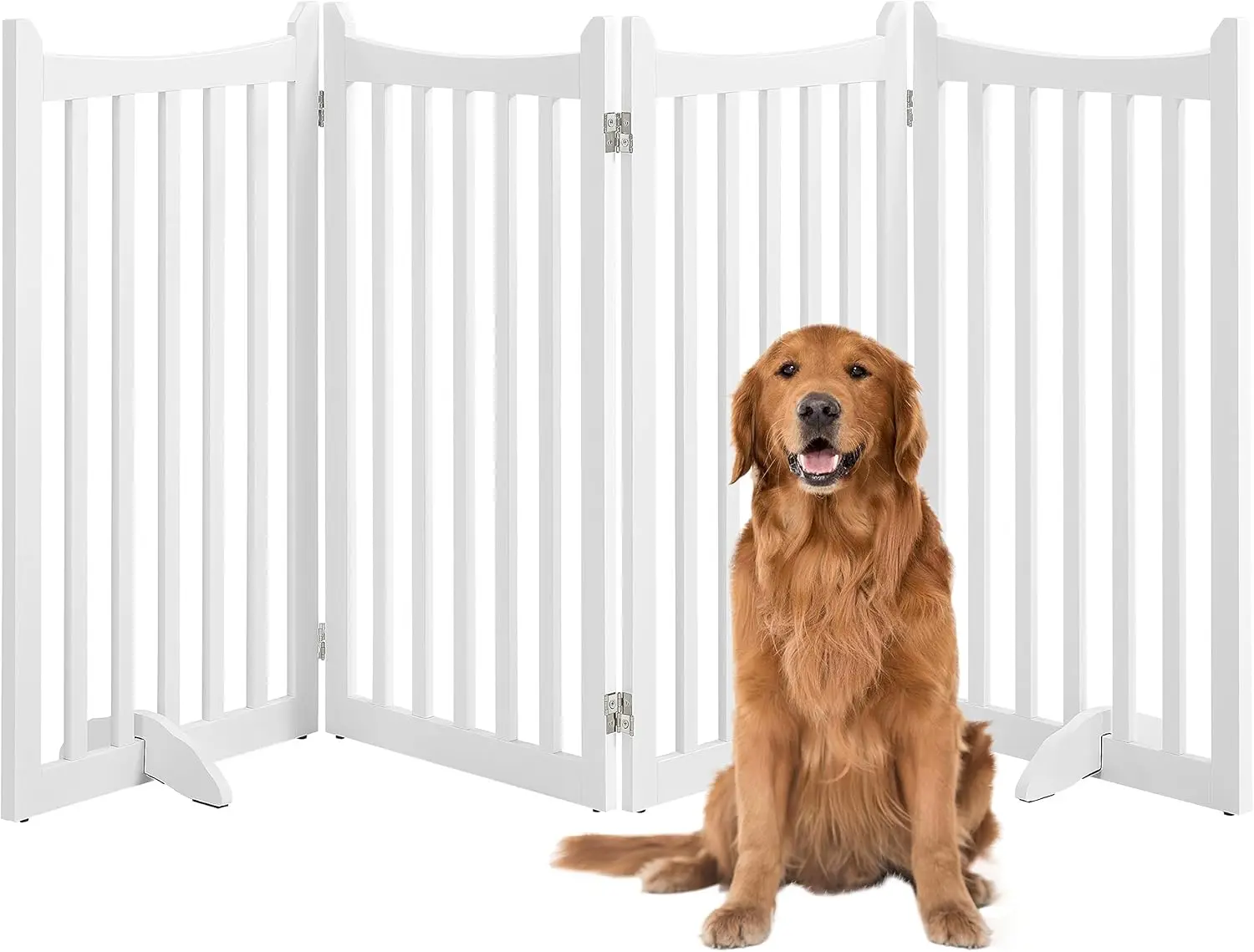 

36" H Extra Tall Freestanding Pet Gate 4-Panel Wooden Dog Fence with 2 Support Feet Folding Dog Gate for Indoor