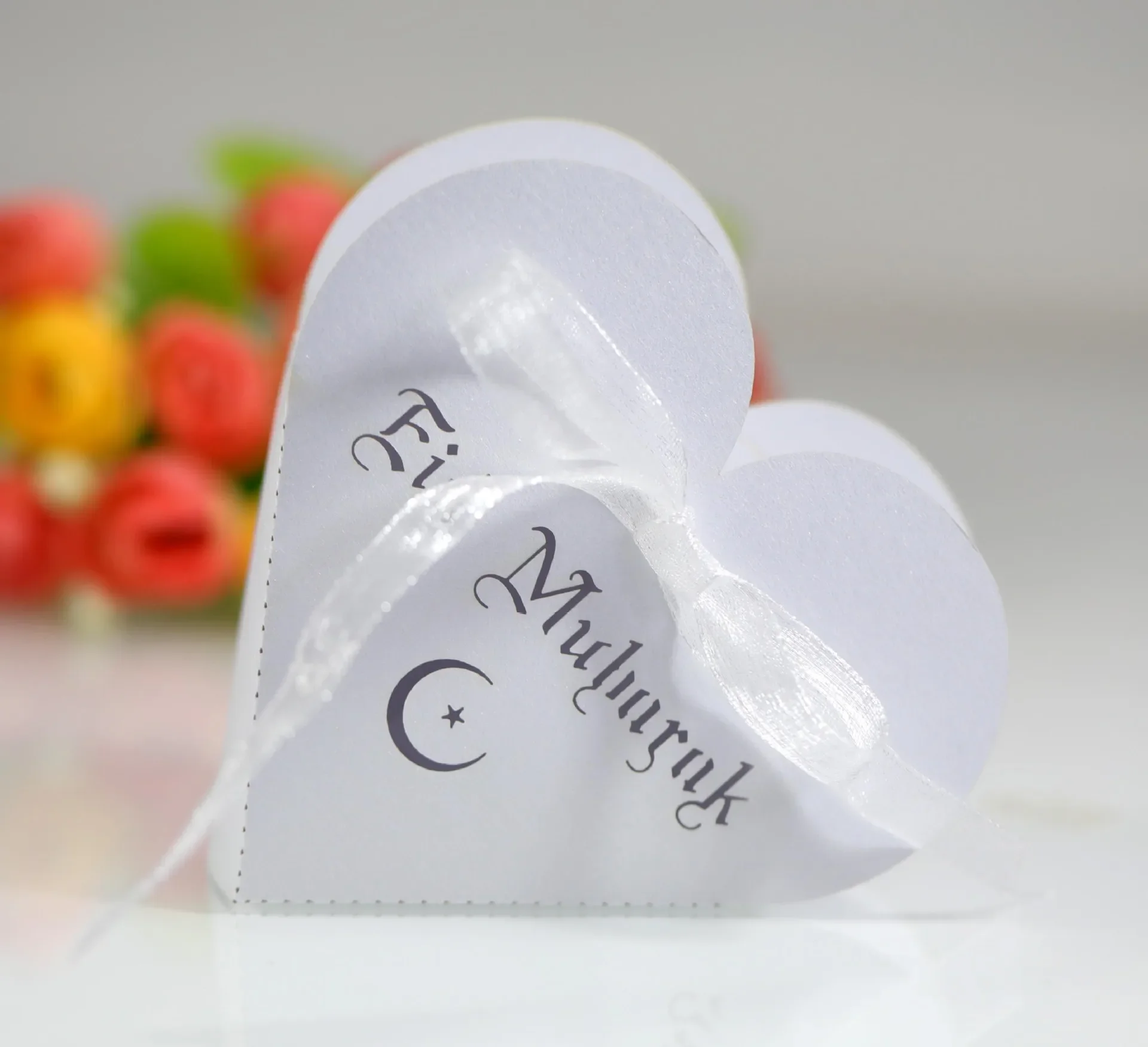

100pcs Heart Eid Mubarak Candy Box Favor Gift Box DIY Paper Happy Islamic Muslim Al-Fitr Eid Ramadan Decor Party Supplies