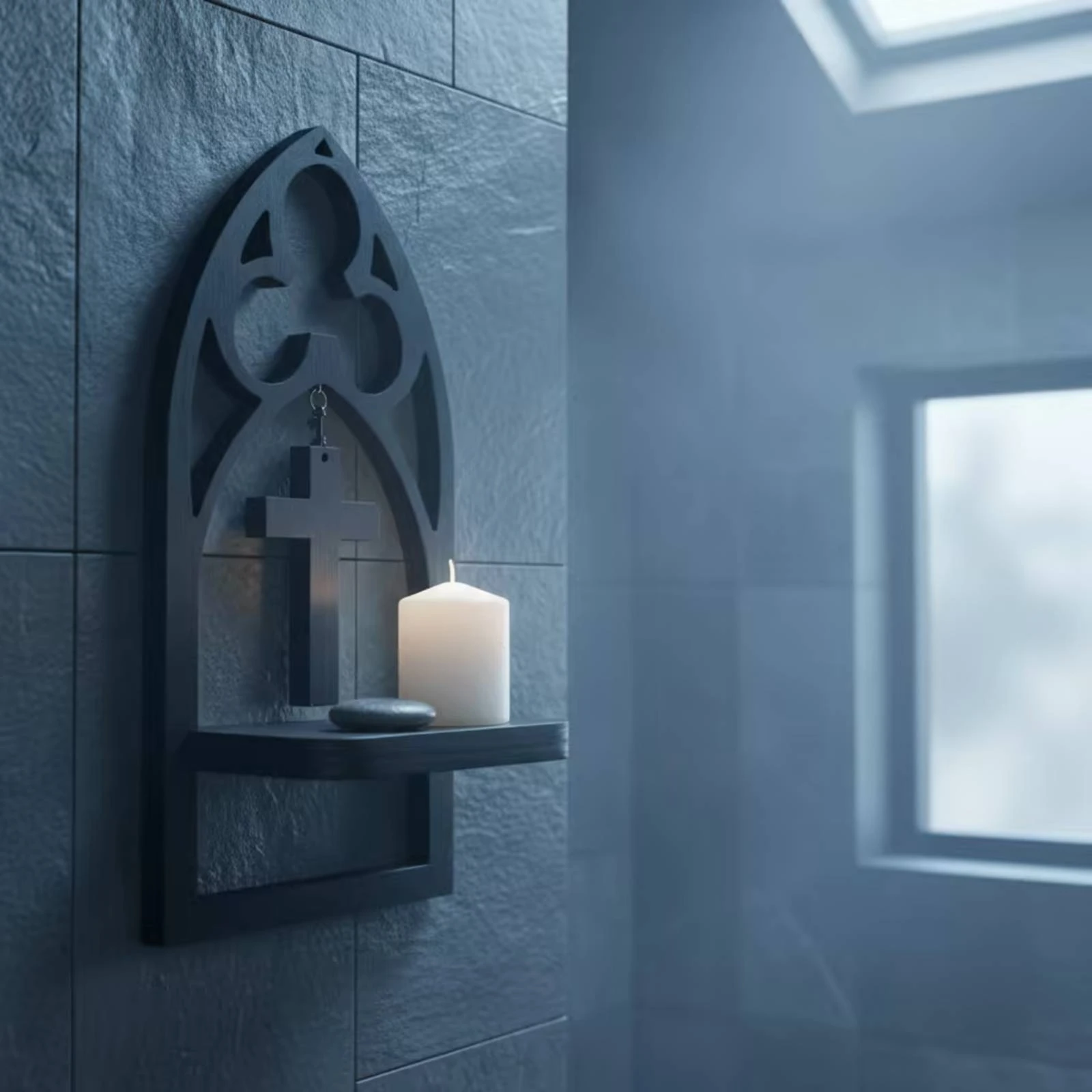 Shelf with Cross Ornament Versatile Wall-Mounted Display Shelf Long-Lasting Sleek for Prayer Corner, Entryway