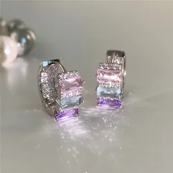 Fashion Pink Purple Series Shinning Zirconia Small Hoop Earrings With Stones 2023 New Simple Delicate Jewelry Wholesale