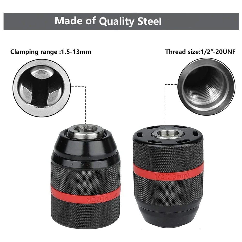 

A55F-4 PCS 1/2-20UNF 1.5-13Mm Keyless Drill Chuck Hex Shank/SDS/Socket Square Female Adaptor Hardware Tool Drill Chuck Easy To U