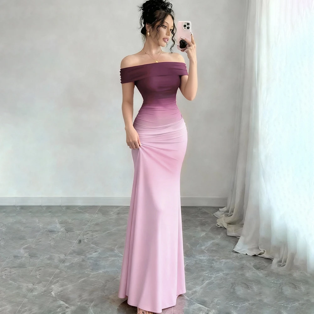 Fashion Gradient A-line Floor Length Evening Dresses Customized Off The Shoulder Sleeveless Prom Gowns Party Dress New 2026