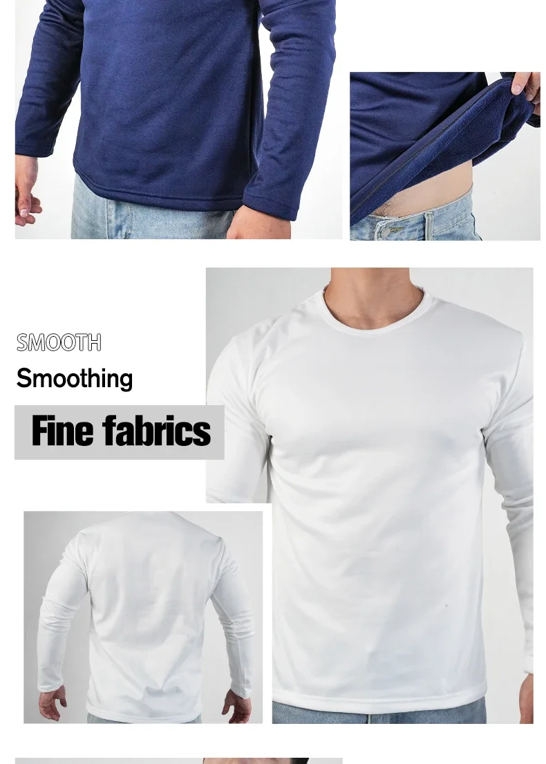 Herren-Thermo-Unterwäsche, Oberteile, Winter-Langarm-T-Shirt, Unterhemd, dickes Fleece-Oberteil, warme Kleidung, Oversize-Basis-T-Shirt. – Detail 3