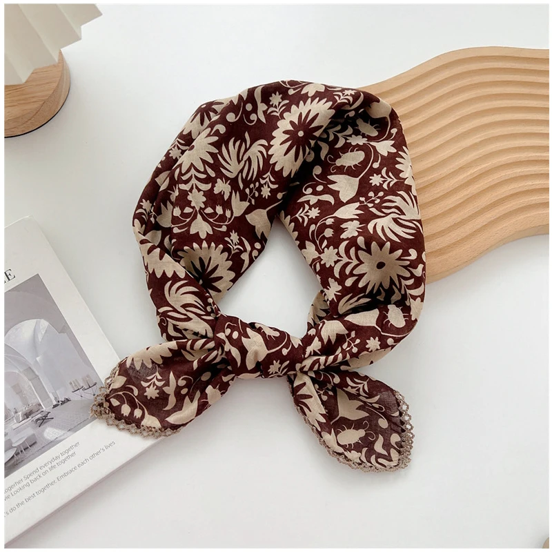 2024 Fashion COTTON Printed Small Square Neck Scarf For Women Korean Neck guard Tie Scarf Bag Decorative Hairbands 68CMX68CM