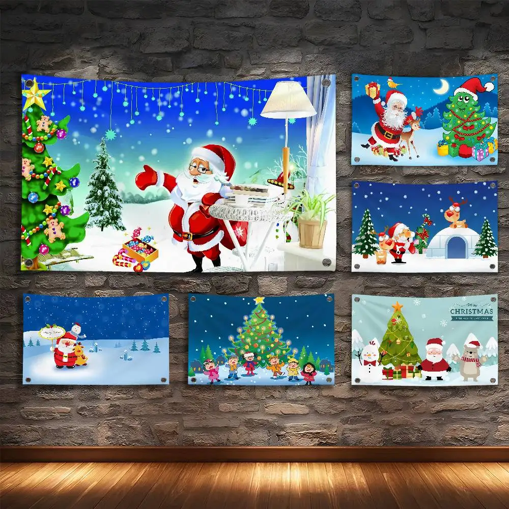 

2025 Christmas Cartoon Flag Room Bedroom Home&Outdoor Wall Hanging Concert Printed Background Decoration Art Banner